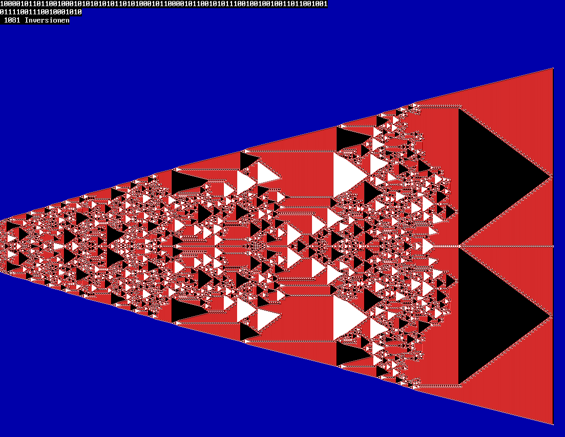 100-stellige Binärzahl wird nach 1081 Inversionen zur 698-stelligen Palindromzahl!