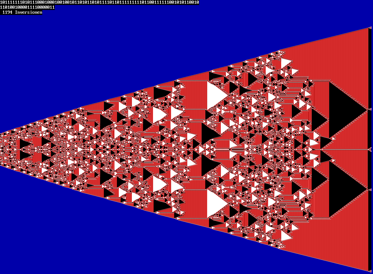 102-stellige Binärzahl wird nach 1194 Inversionen zur 791-stelligen Palindromzahl!